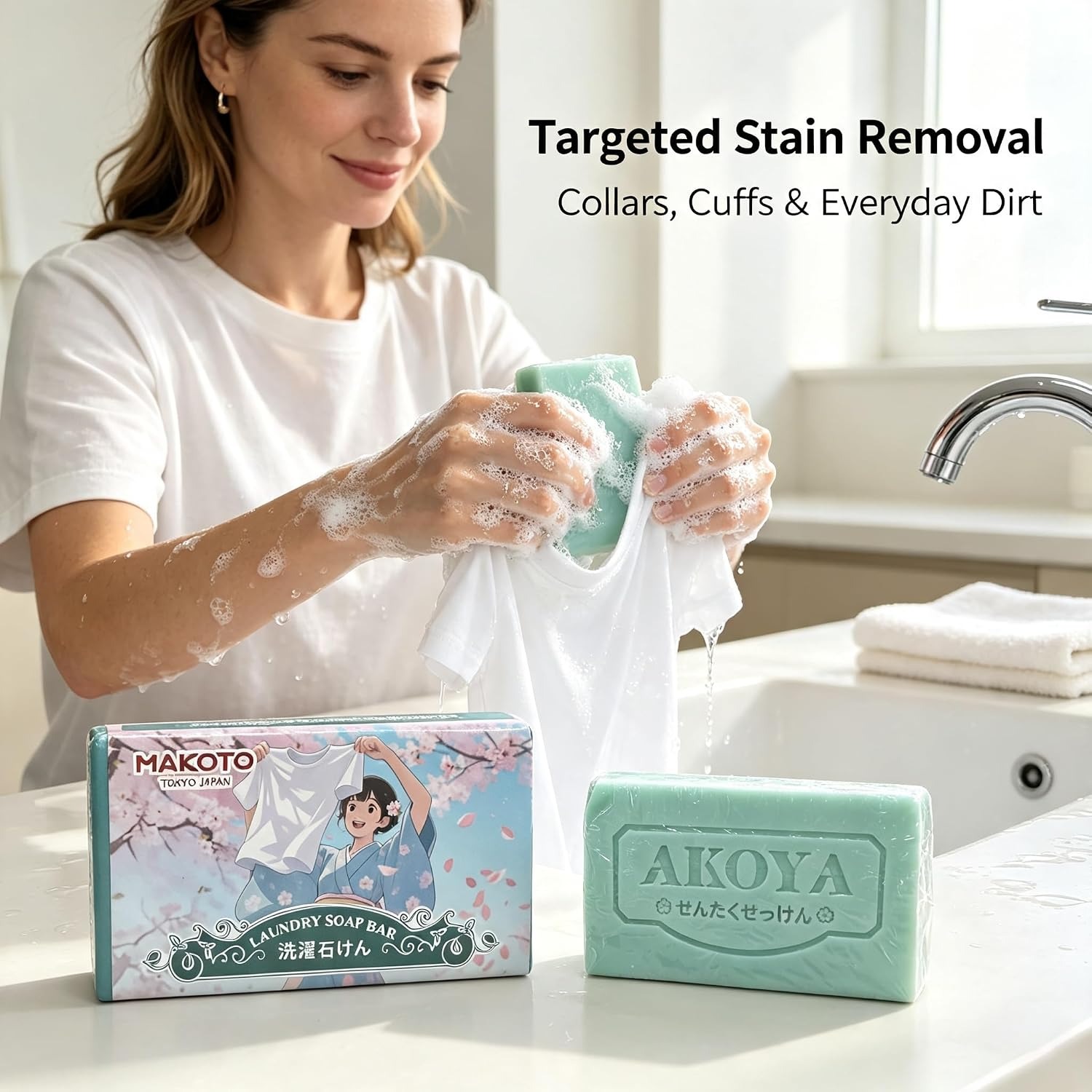Makoto Laundry Soap Bar, Long-lasting Soap Bar, Laundry Bar Helps Remove Everyday Dirt & Grime, Fresh Scent, 7.05 oz / 200g