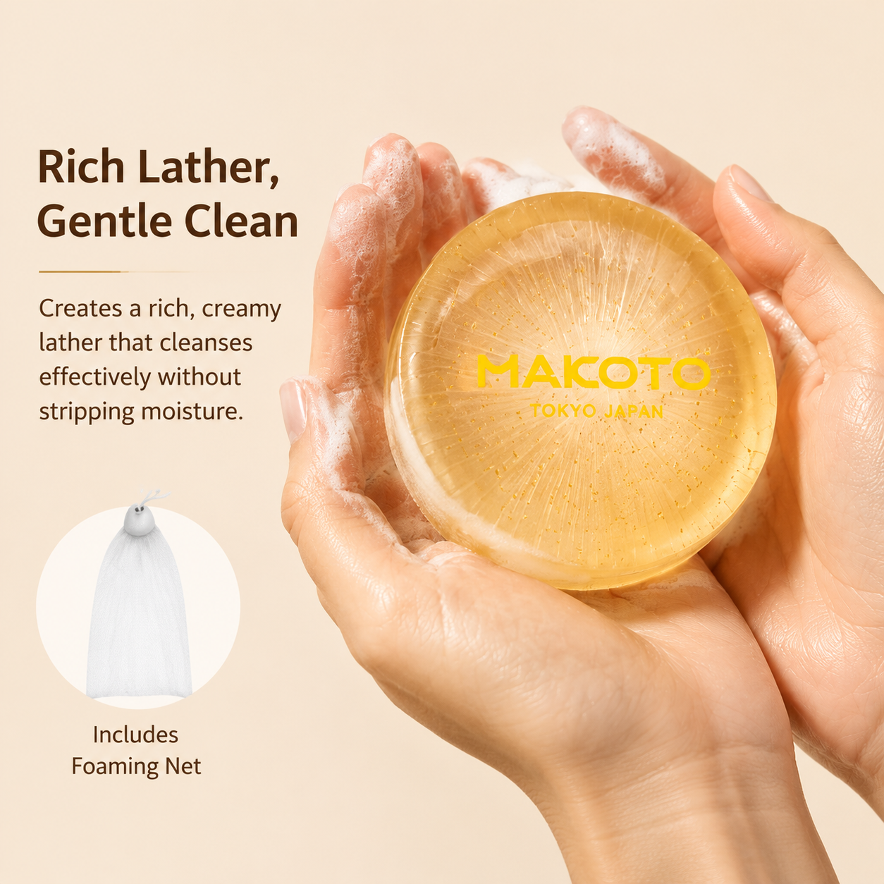 MAKOTO Amino Acid Facial Soap, Nourishing Face Soap Bar, Moisturizing Body Bath Bar Soap, For Dry Sensitive Skin, 3.52 oz