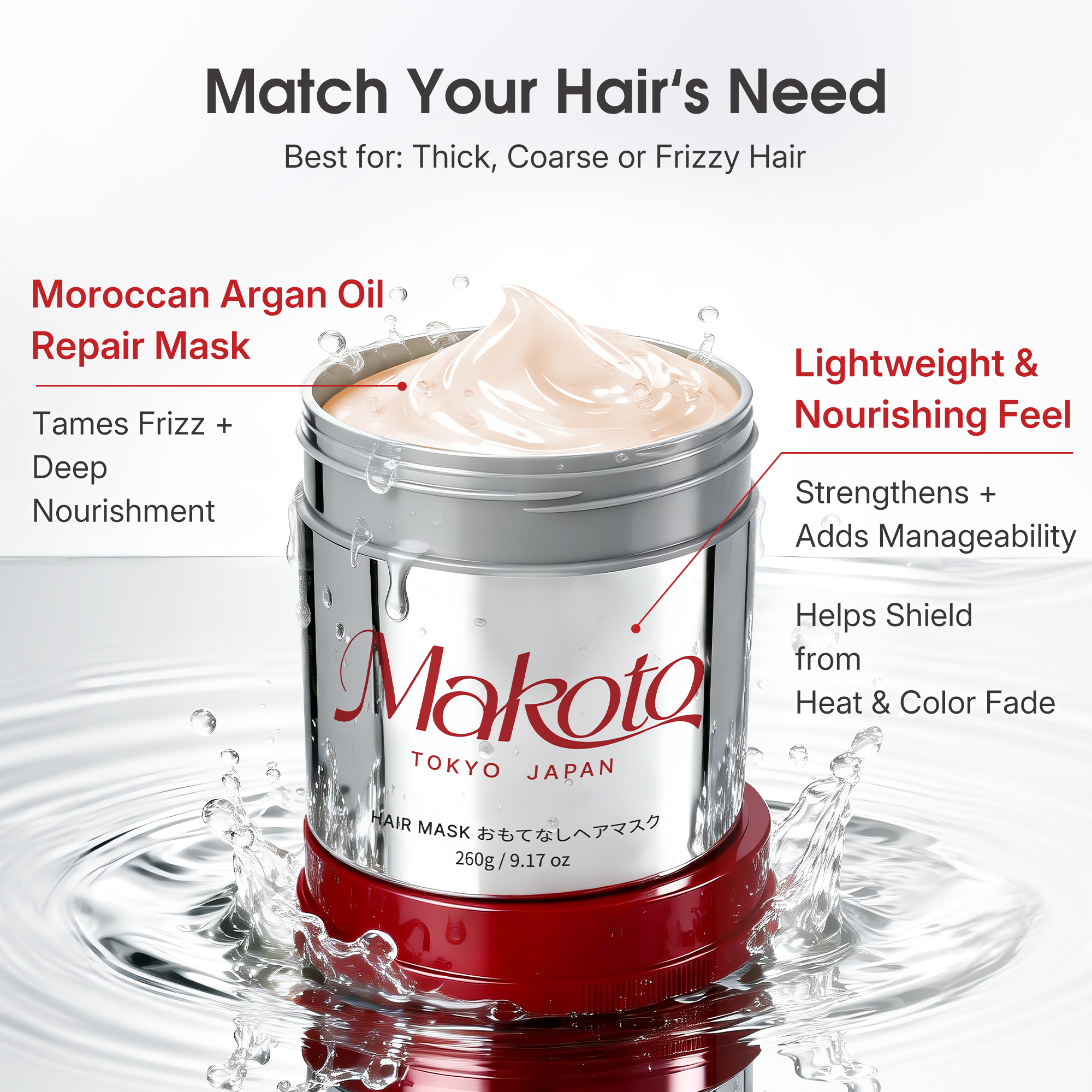 Makoto Moroccan Oil Hair Mask for Damaged Hair - Deep Conditioning Keratin Treatment with  Argan Oil(9.17oz)