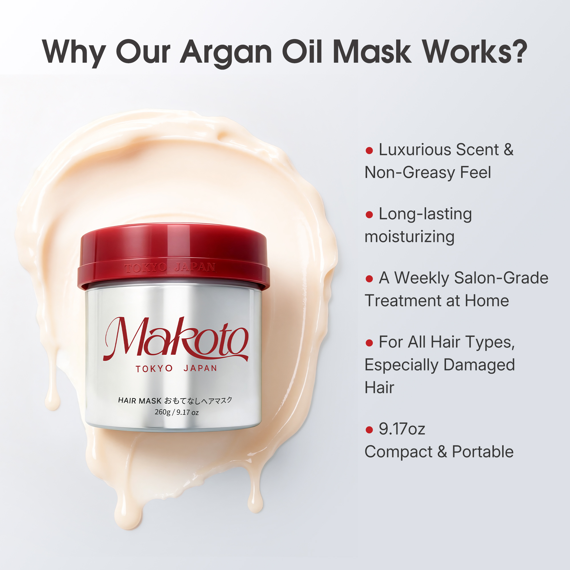 Makoto Moroccan Oil Hair Mask for Damaged Hair - Deep Conditioning Keratin Treatment with  Argan Oil(9.17oz)
