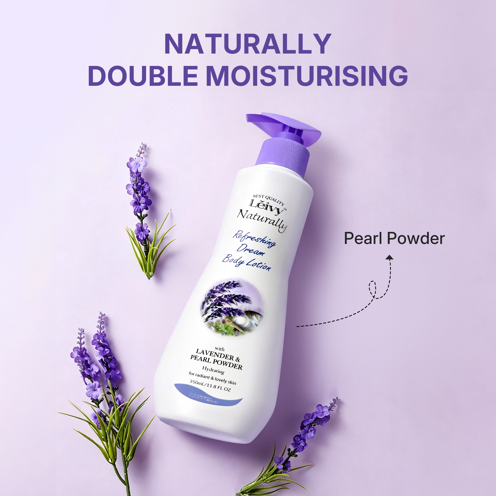 Lěivy Lavender Body Lotion, Deeply Moisture, Lightweight & Non-Greasy, for All Skin Types with Pearl Powder & Vitamins E, 11.8 fl oz / 350 ML
