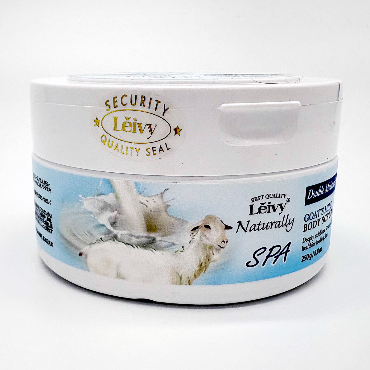 Lěivy Goat Milk Body Scrub, Exfoliating & Hydrating for Dry Skin, with Hydrolyzed Milk Protein & Mulberry Root Extract, 8.8 oz / 250g