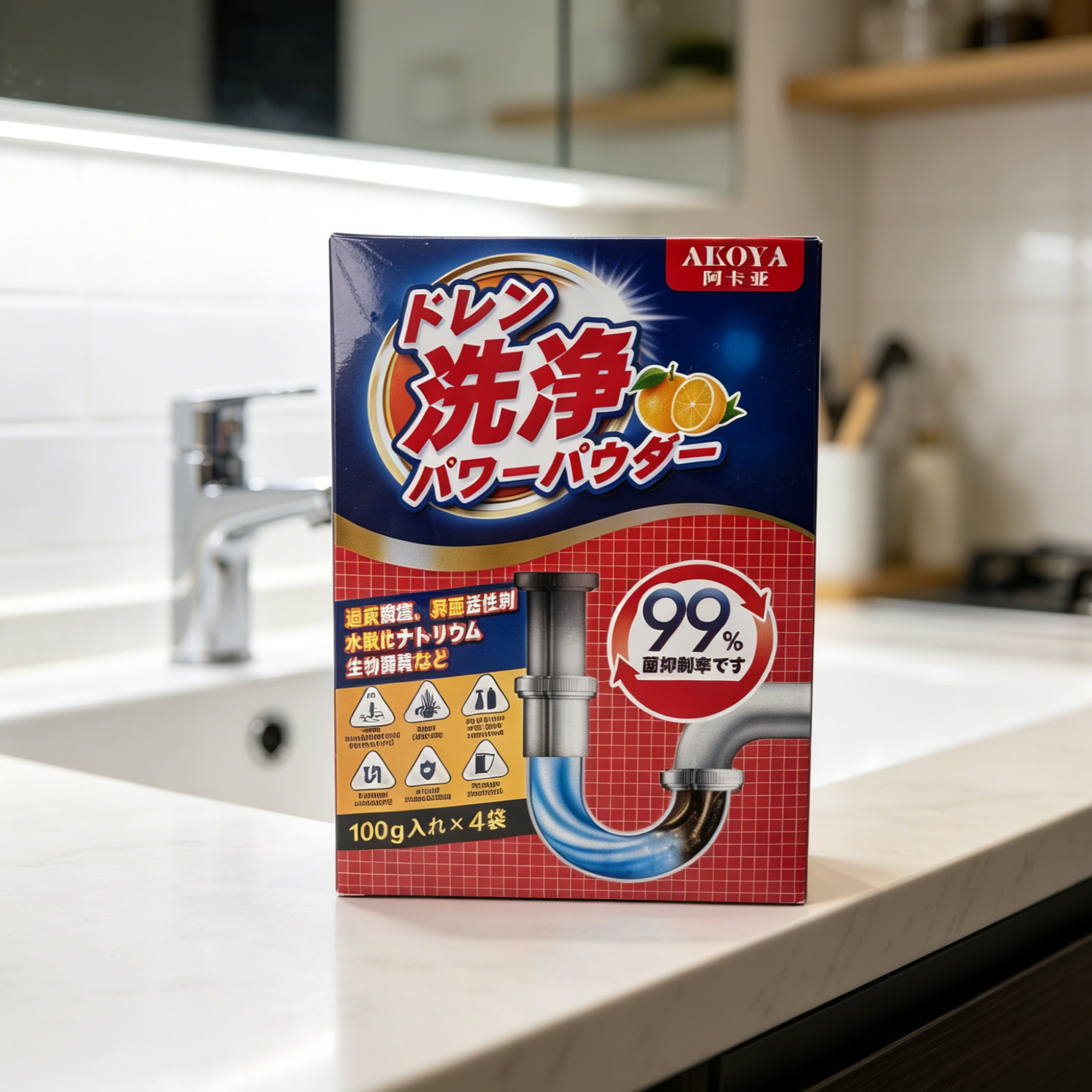 AKOYA Citrus Drain Cleaner | 4 Packs Per Box, 100g Per Pack