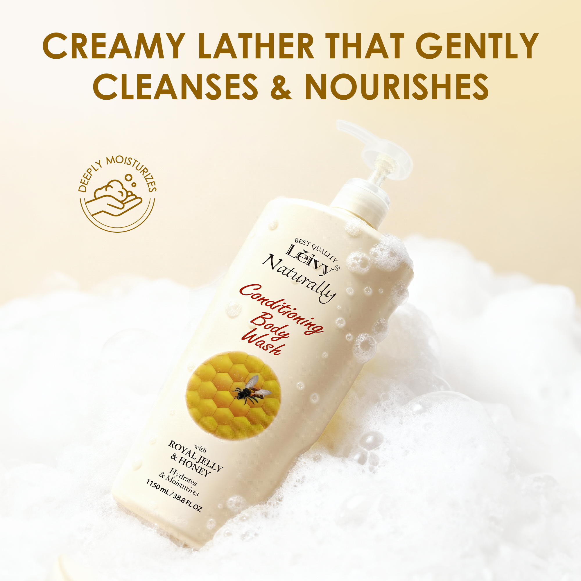Lěivy Royal Jelly & Honey Body Wash, Hydrating Moisturizing Shower Gel for Dry Skin, with Vitamin E, 38.8 Fl oz / 1150ml