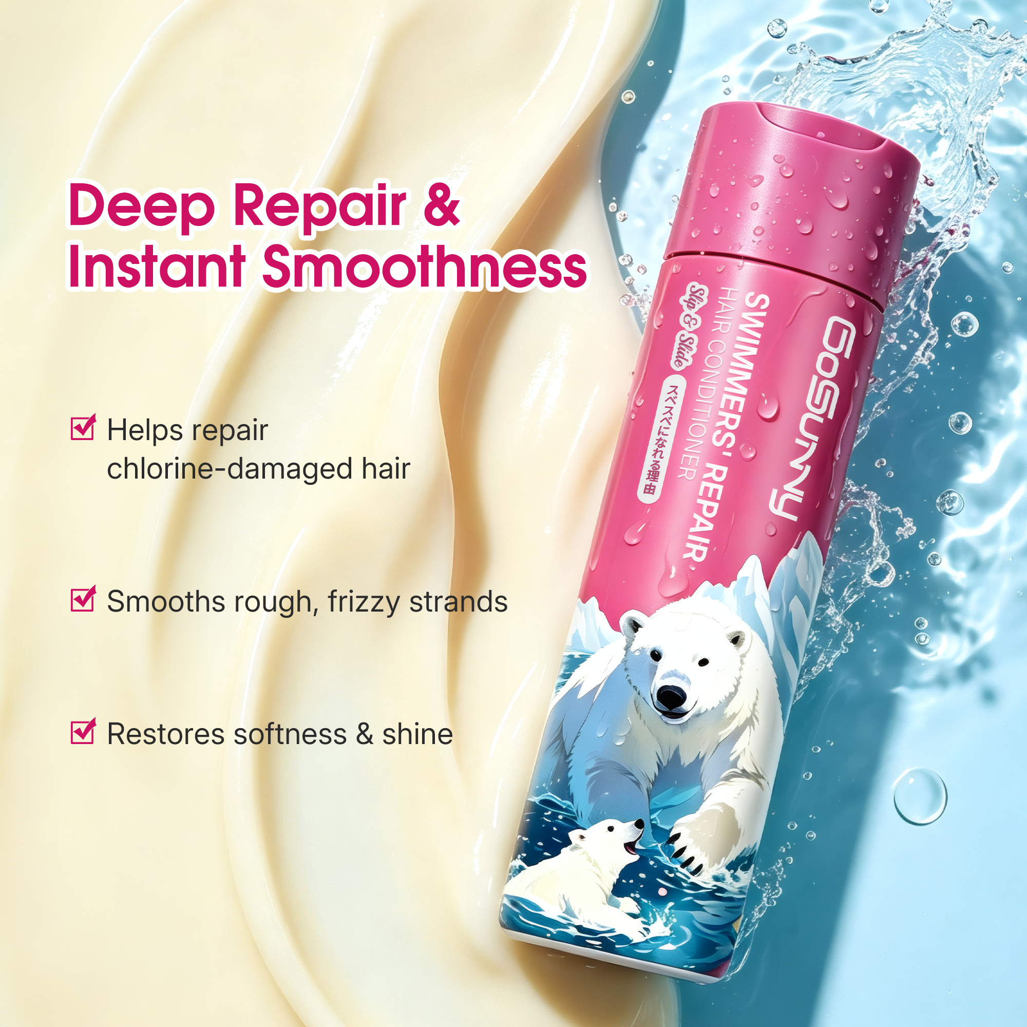 GoSunny Repair Hair Conditicbner for Swimmers, Deep Moisturizing & Repairing Hair Treatment, Salt & Hard Water Residue, 9.47 fl oz (280 mL)