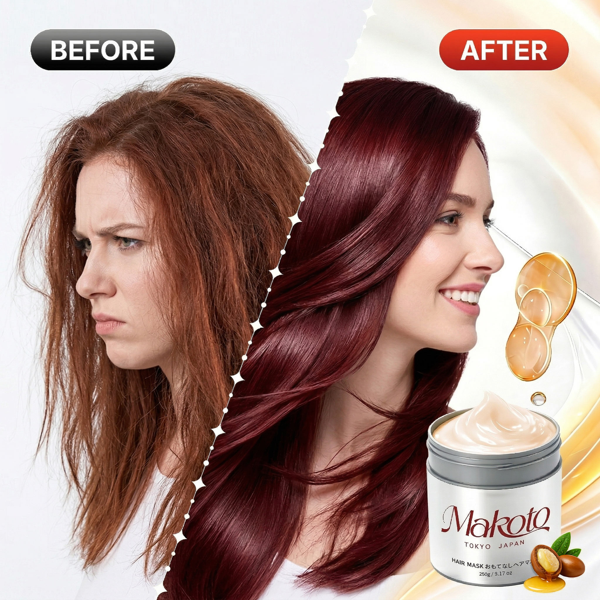 Makoto Moroccan Oil Hair Mask for Damaged Hair - Deep Conditioning Keratin Treatment with  Argan Oil(9.17oz)