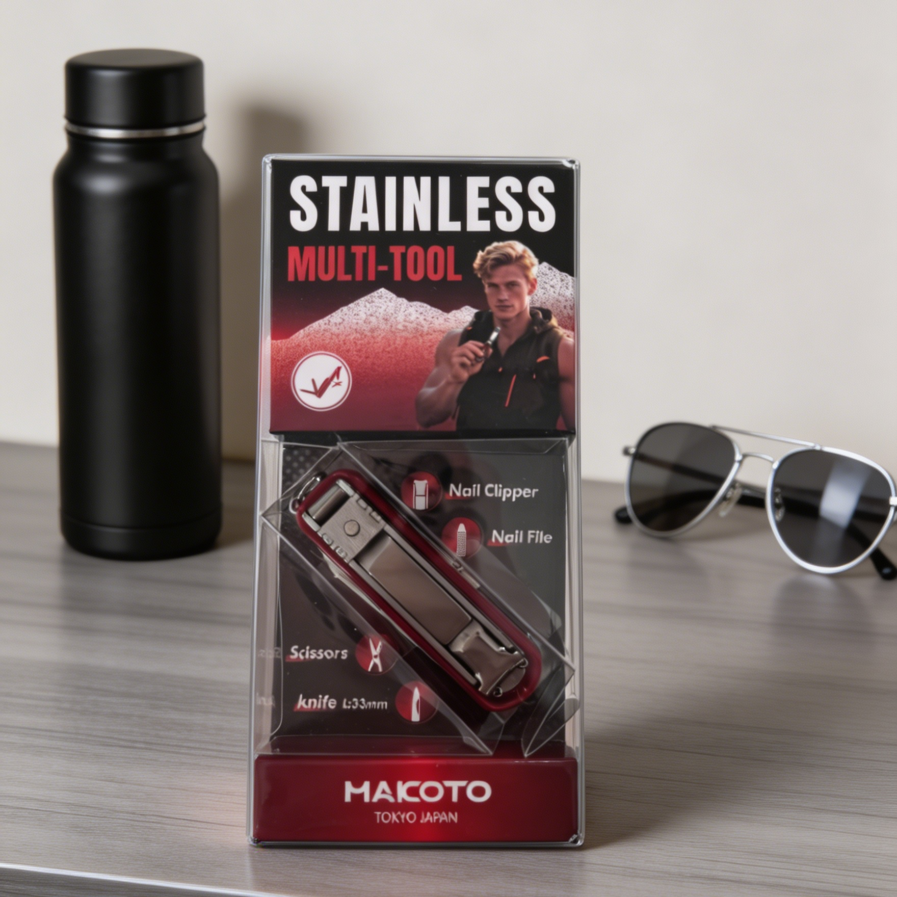 Makoto Multitool, 4 in 1 Pocket Knife RED