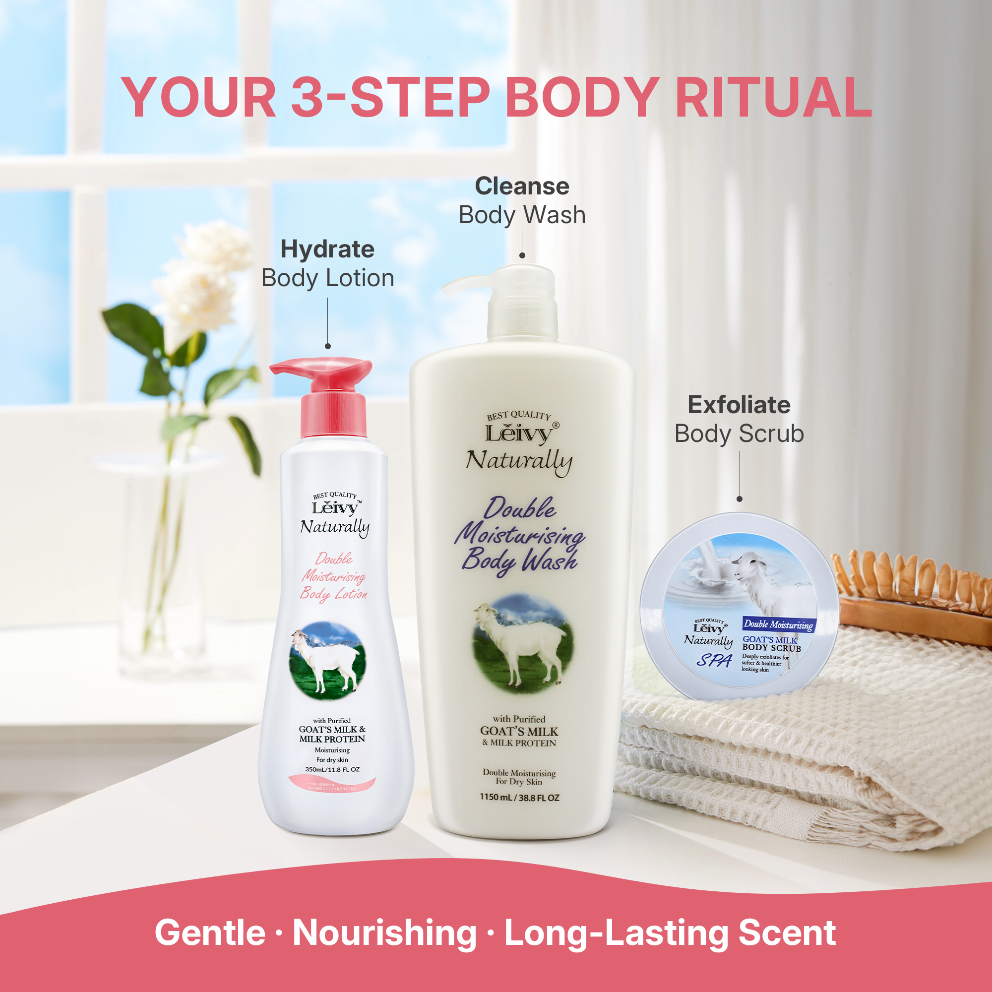 Lěivy Goat Milk Body Lotion, Deeply Moisture, Lightweight & Non-Greasy, for All Skin Types with Vitamins E & Hydrolyzed Milk Protein, 11.8 fl oz / 350 mL