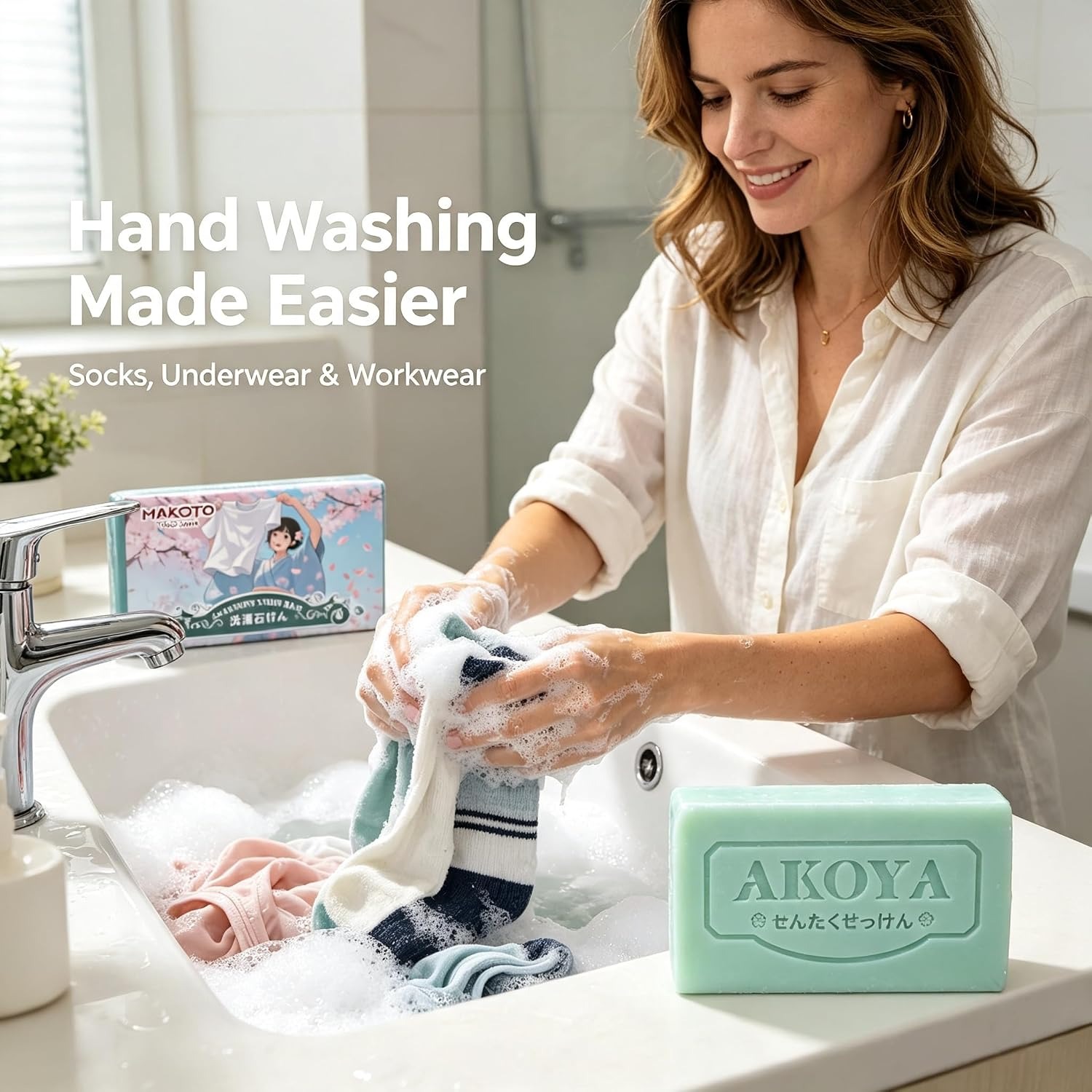 Makoto Laundry Soap Bar, Long-lasting Soap Bar, Laundry Bar Helps Remove Everyday Dirt & Grime, Fresh Scent, 7.05 oz / 200g
