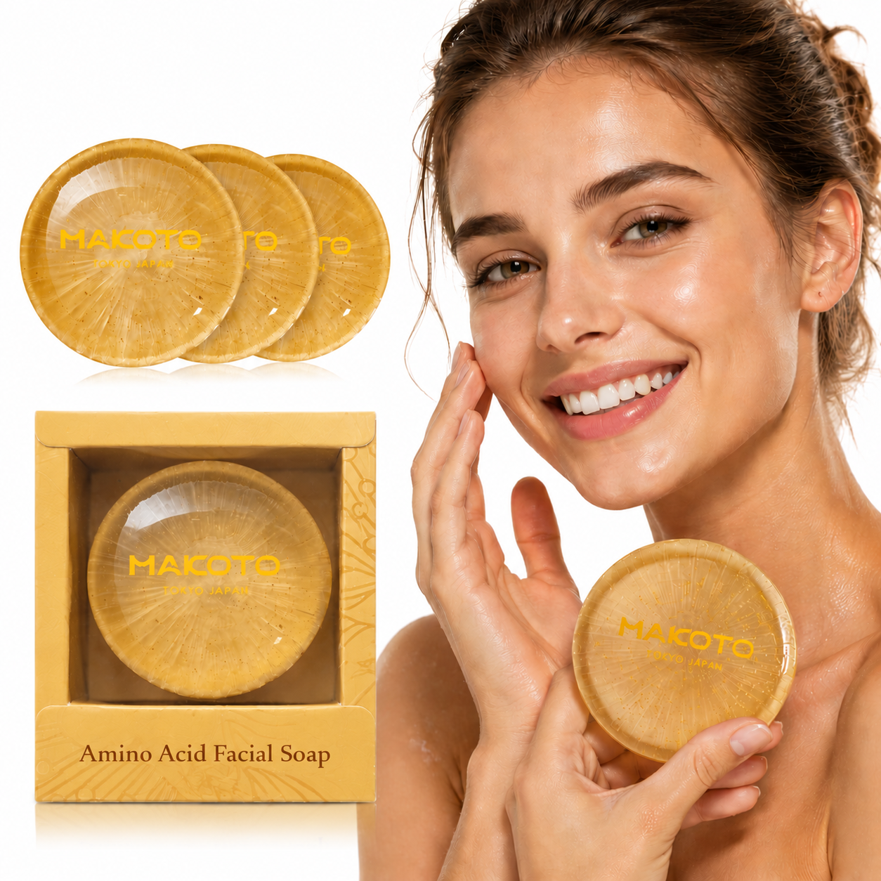 MAKOTO Amino Acid Facial Soap, Nourishing Face Soap Bar, Moisturizing Body Bath Bar Soap, For Dry Sensitive Skin, 3.52 oz