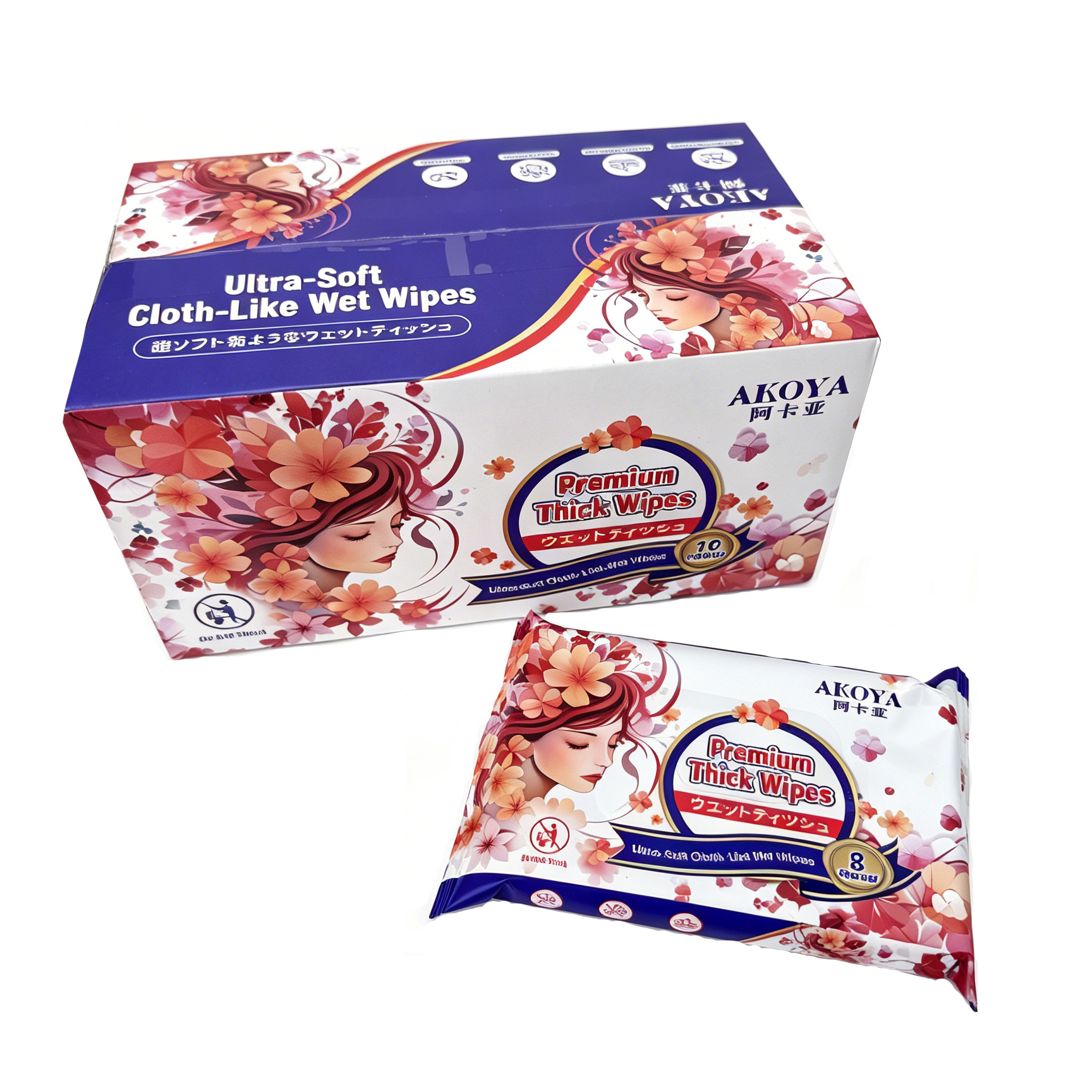 AKOYA Premium Thick Wipes – 10 Packs / 8 Sheets Each