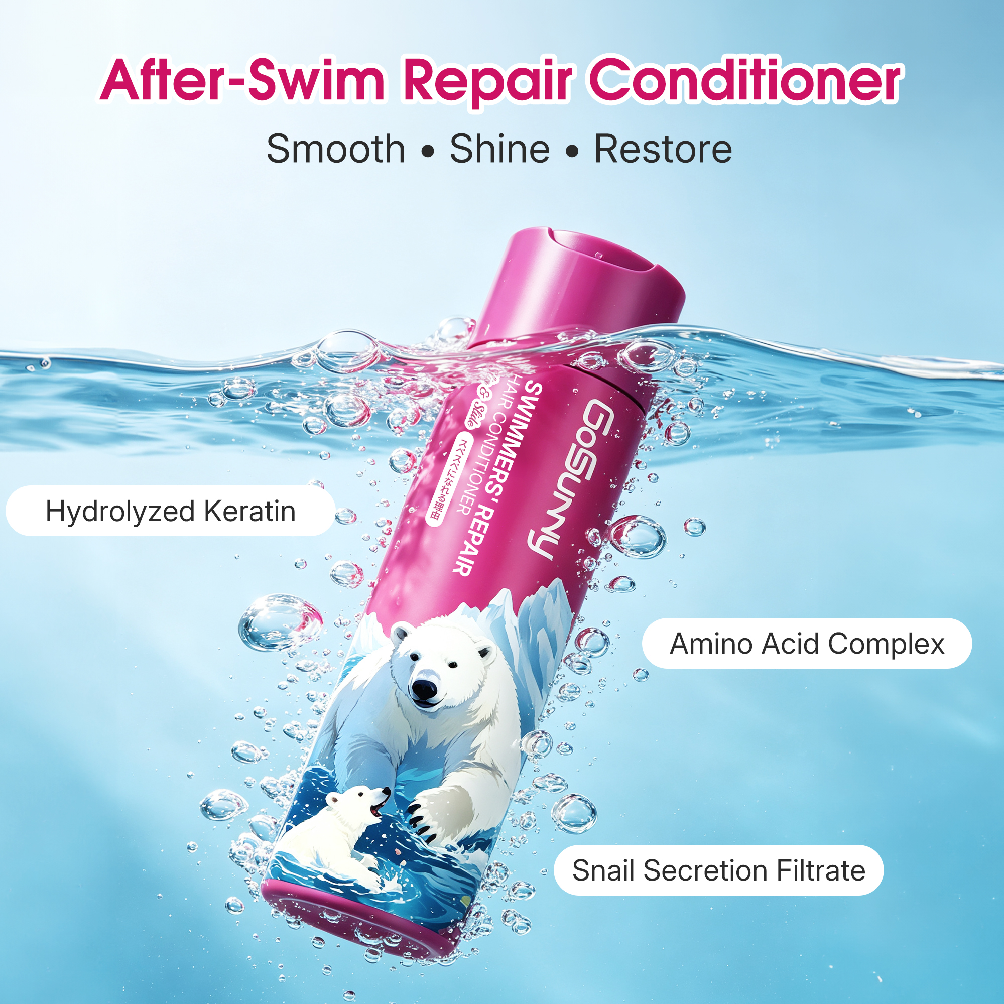 GoSunny Repair Hair Conditicbner for Swimmers, Deep Moisturizing & Repairing Hair Treatment, Salt & Hard Water Residue, 9.47 fl oz (280 mL)
