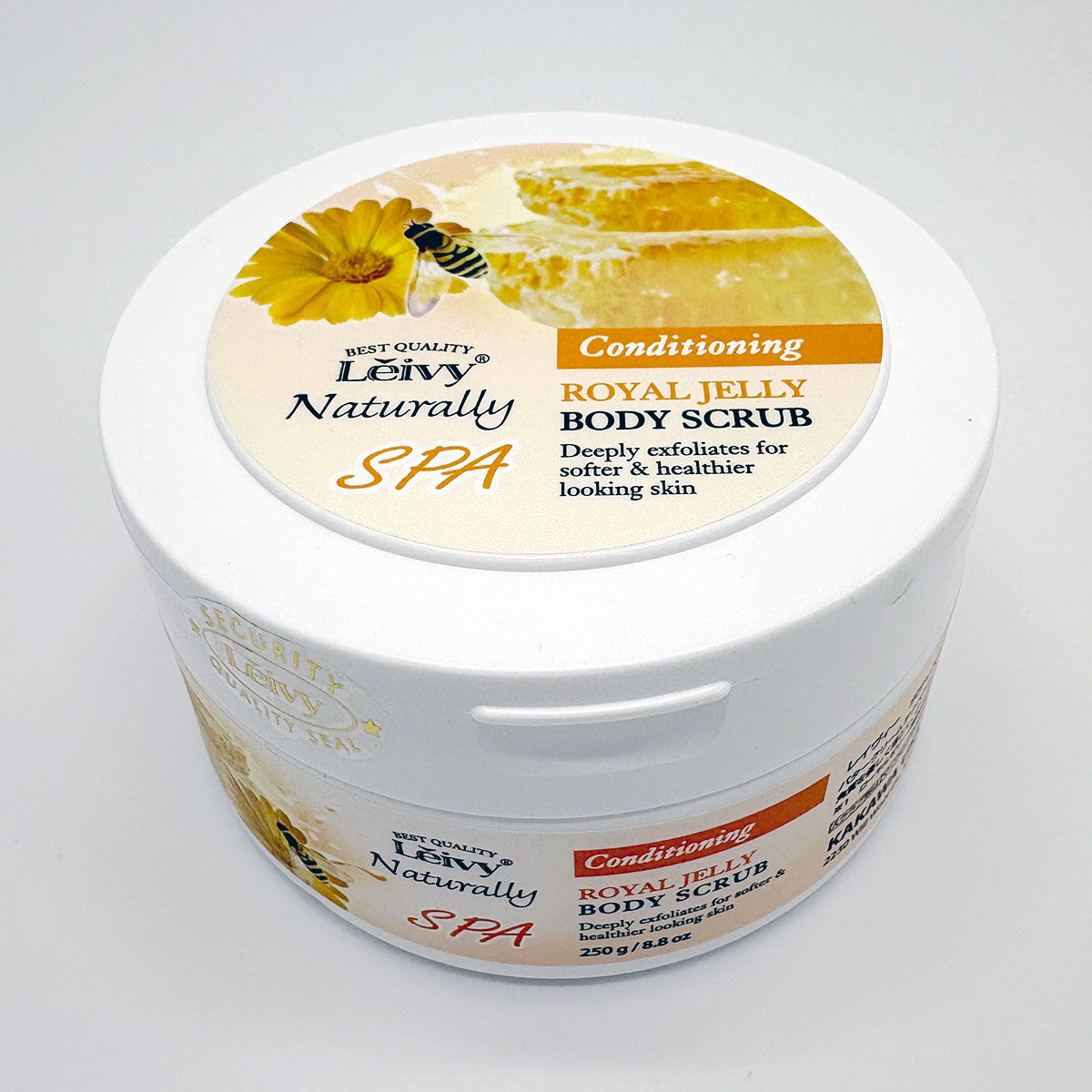 Lěivy Royal Jelly Body Scrub, Exfoliates & Nourishes for Dry Skin, Helps Reduce Chicken Skin Bumps, Deep Cleansing, 8.8 oz / 250g