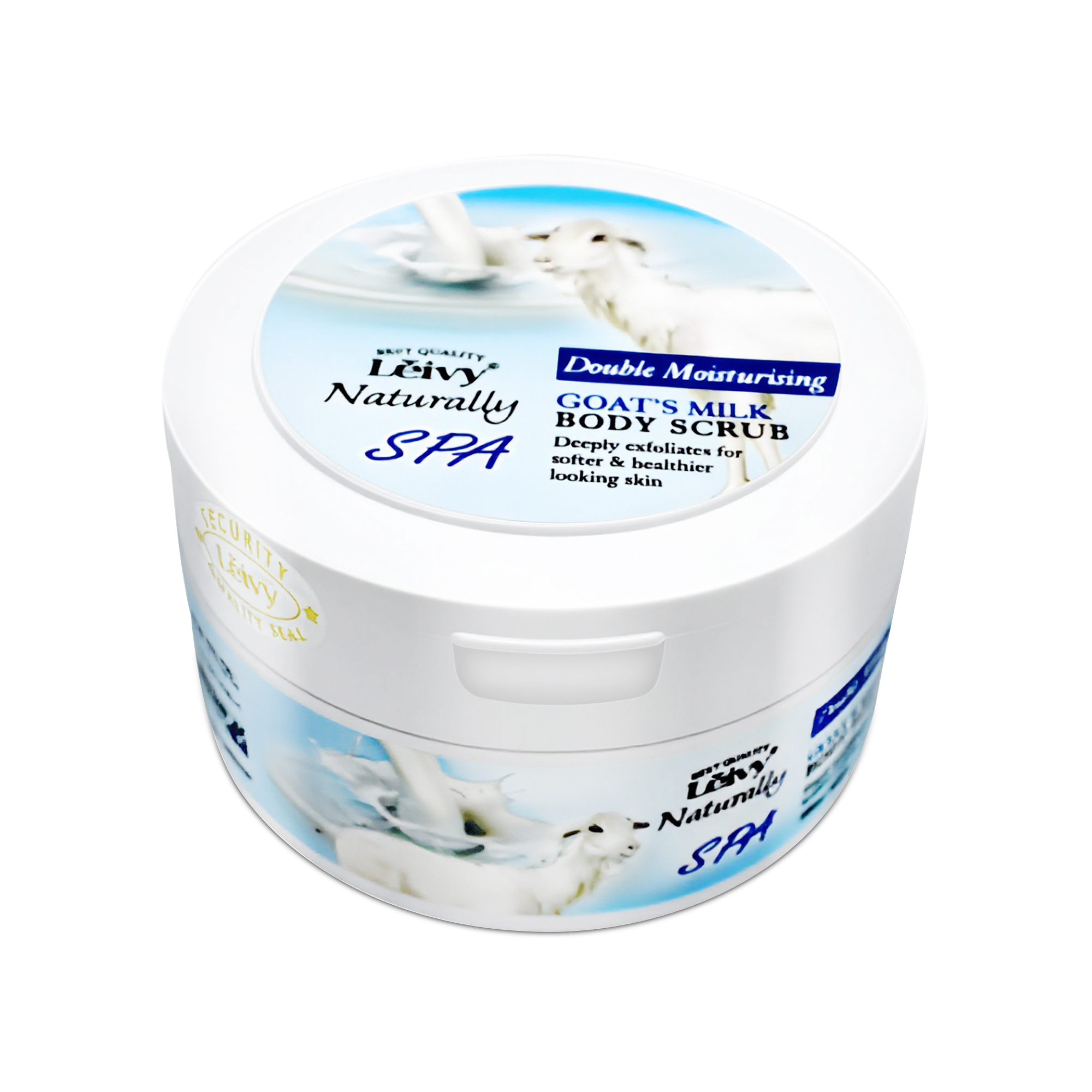 Lěivy Goat Milk Body Scrub, Exfoliating & Hydrating for Dry Skin, with Hydrolyzed Milk Protein & Mulberry Root Extract, 8.8 oz / 250g