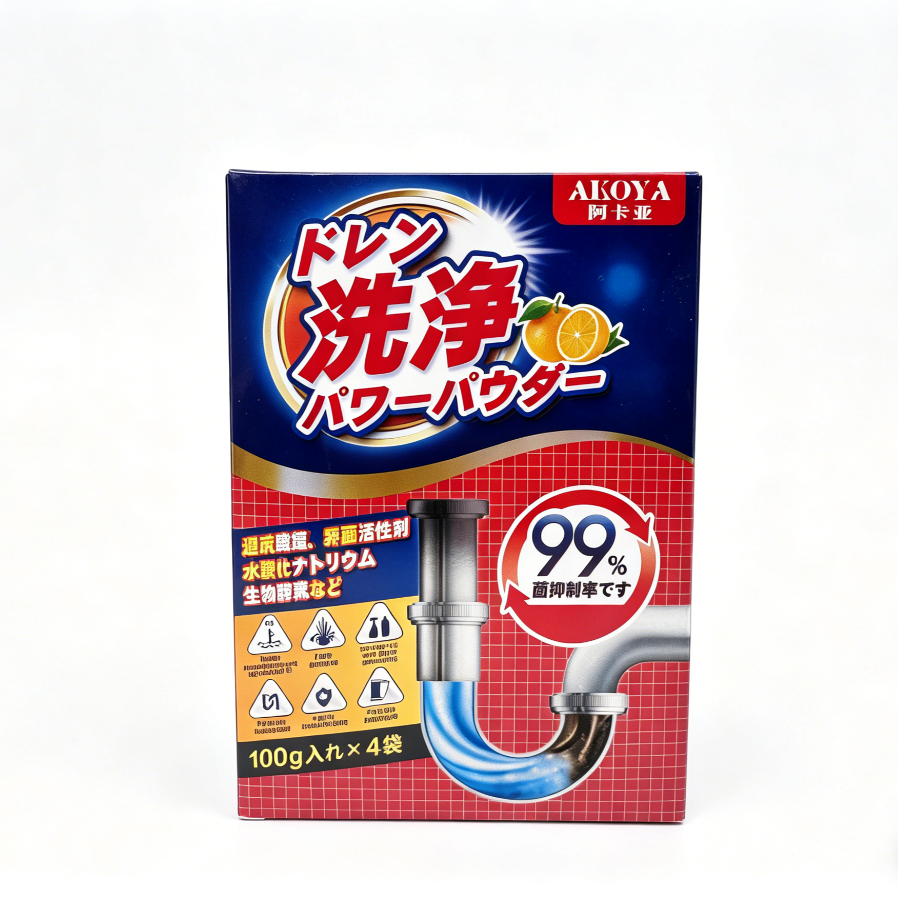 AKOYA Citrus Drain Cleaner | 4 Packs Per Box, 100g Per Pack