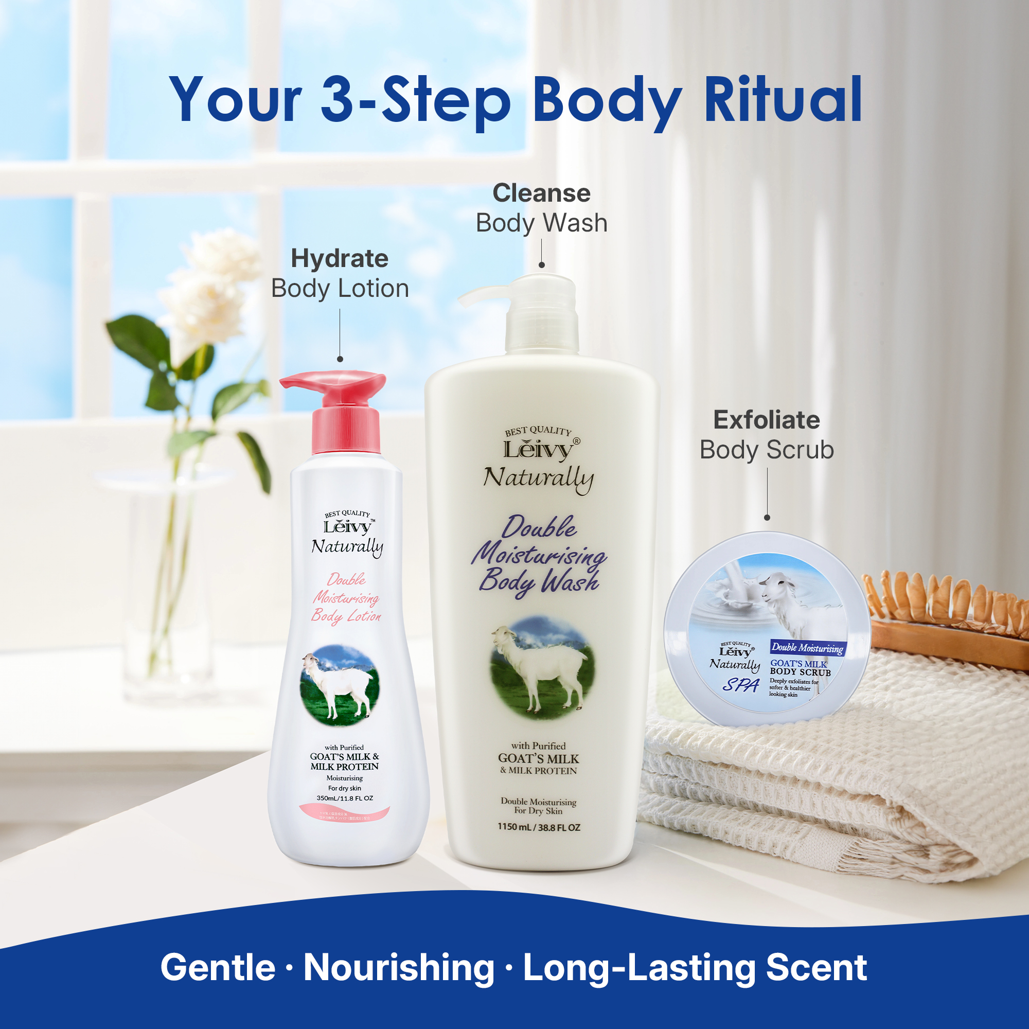Lěivy Goat Milk Body Wash Moisturizing, for Dry Skin Cleanser, with Hydrolyzed Milk Protein & Vitamin E, 1150 mL / 38.8 FL OZ