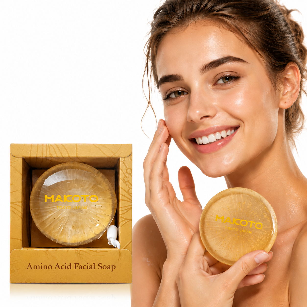 MAKOTO Amino Acid Facial Soap, Nourishing Face Soap Bar, Moisturizing Body Bath Bar Soap, For Dry Sensitive Skin, 3.52 oz