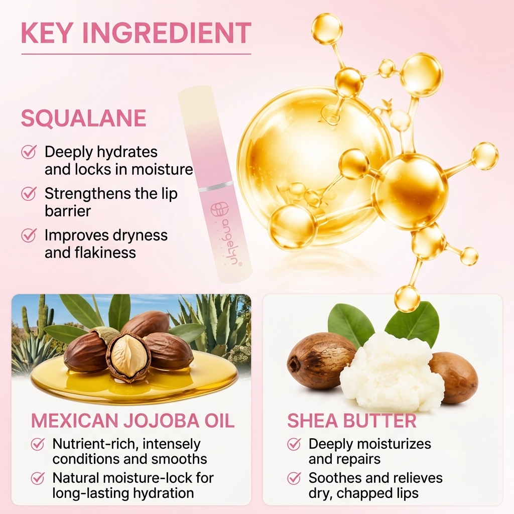 Angelyn Squalane Lip Balm, Deep Moisturizing Lip Treatment, Hydrating & Repairing Lip Care for Dry Cracked Lips, 0.05 oz (1.5 g)