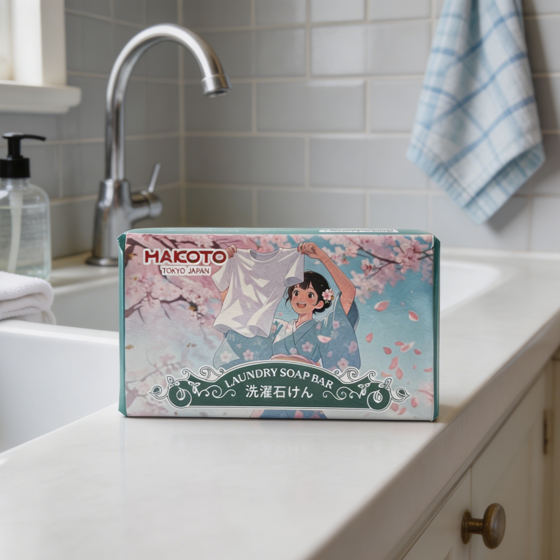 Makoto Laundry Soap Bar, Long-lasting Soap Bar, Laundry Bar Helps Remove Everyday Dirt & Grime, Fresh Scent, 7.05 oz / 200g